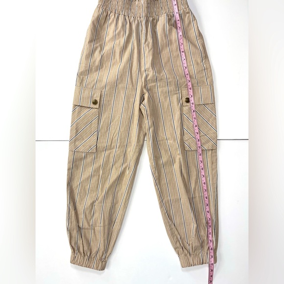 Twin-set Pull-on Utility Cargo Pants Vertical Striped 100% Cotton Shirred Waist - Picture 7 of 15